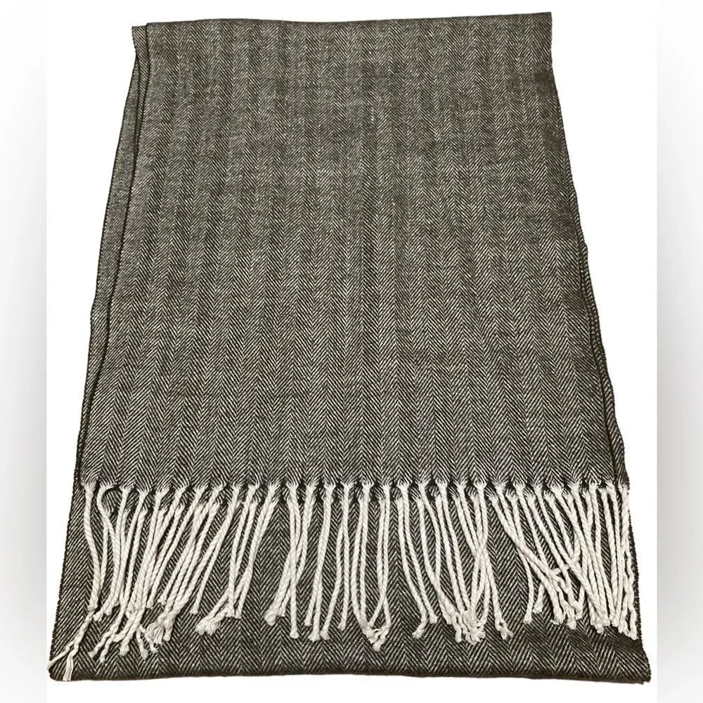 Brown and ivory cashmere blend long scarf